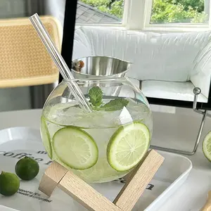 1pc Spherical Glass Nordic Style Cocktail Cup Creative Moon Wooden Cup Rack Set Cool Drink Glassware Stand Blending Wine Cup