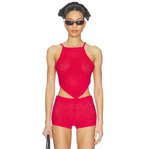 Lovers and Friends Daniella Pointelle Tie-Back Tank in Red