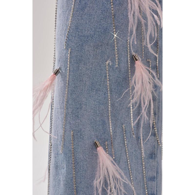 SHAKE IT FOR ME GIRL FEATHER EMBELLISHED DENIM