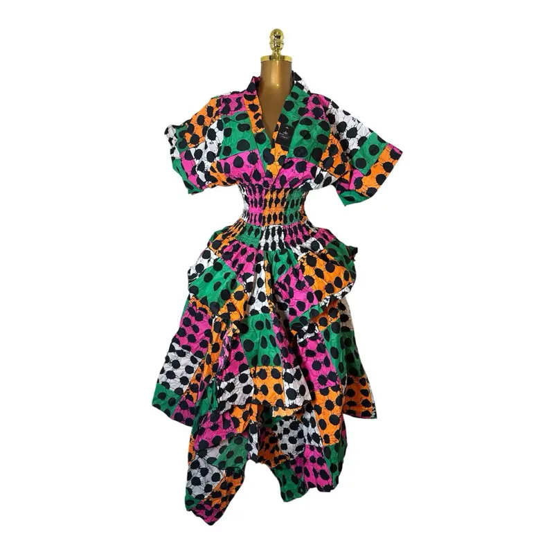 Dana Ankara Dress with short Sleeves and smoked waist One Size Fits size 8 Up to 18 Vibrant Colors