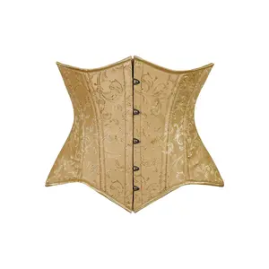 Lavish Gold Brocade Waist Cincher Under Bust Corset w/Front Busk Closure