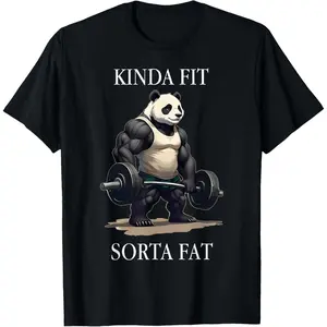 Kinda Fit Sorta Fat Gym Panda Weightlifting Workout Fitness T-Shirt