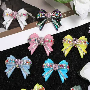 Heavy Duty UV Plated Colorful Heart Chain Bow Acrylic Beads, DIY Phone Chain Beading Accessories, Loose Beads Wholesale