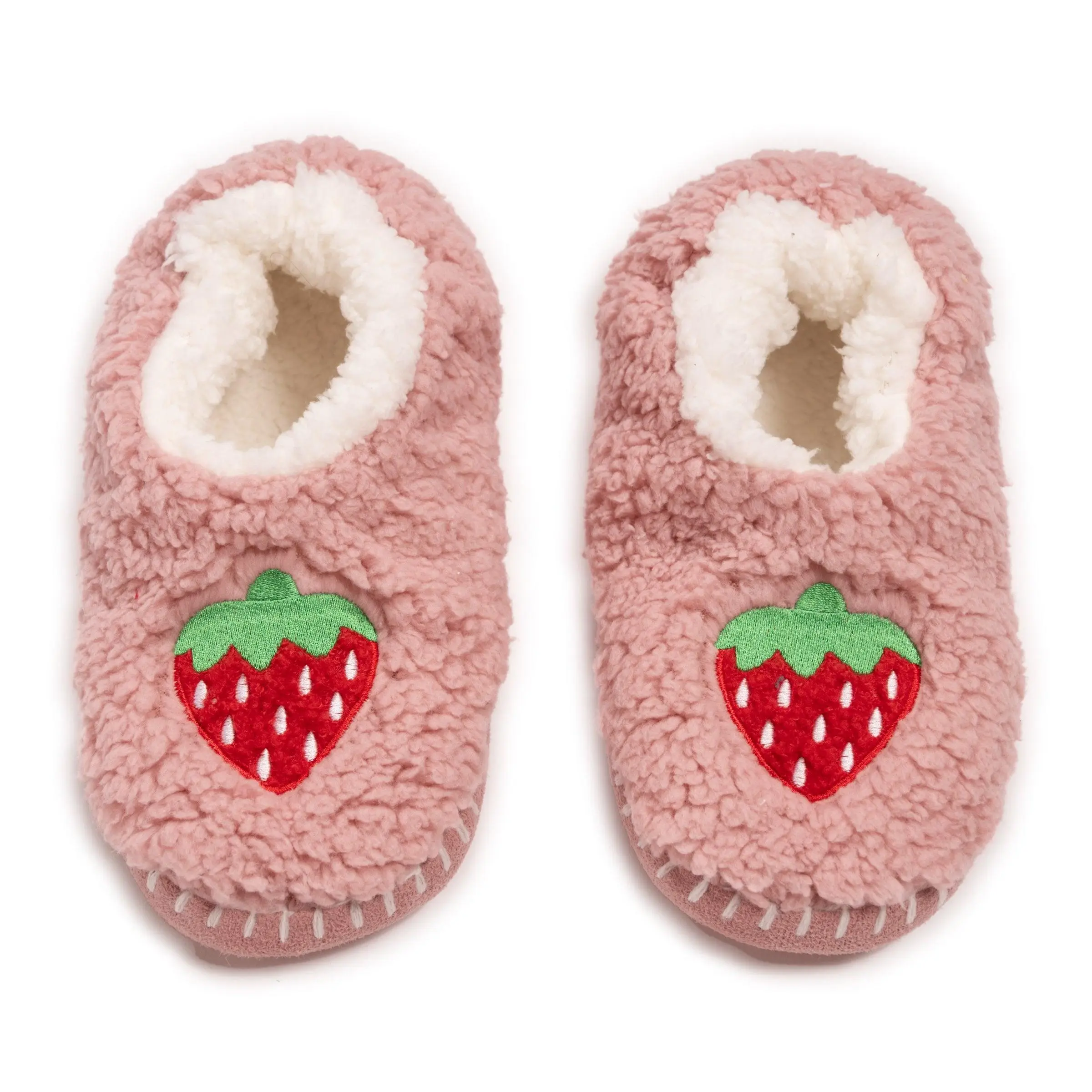 Muk Luks Women's Strawberry Sherpa Floral Applique Ballerina Slip-On Slippers - No-Skid PVC Dot Flat Sole, Casual Indoor Easy-Slide Comfortable Footwear, No-Skid Pvc Dot Sole, Casual Wear, Ballerina Slippers, Pvc Dots