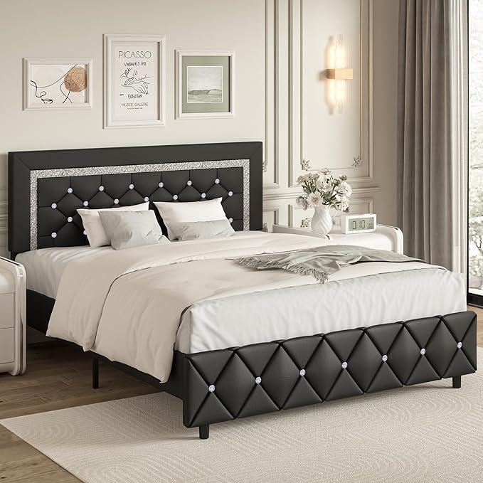 HOMBCK Diamond Bed Frame, No Mattress, Comfortable and Adjustable Headboard, Modern style, Princess Bed, No Box Spring Required