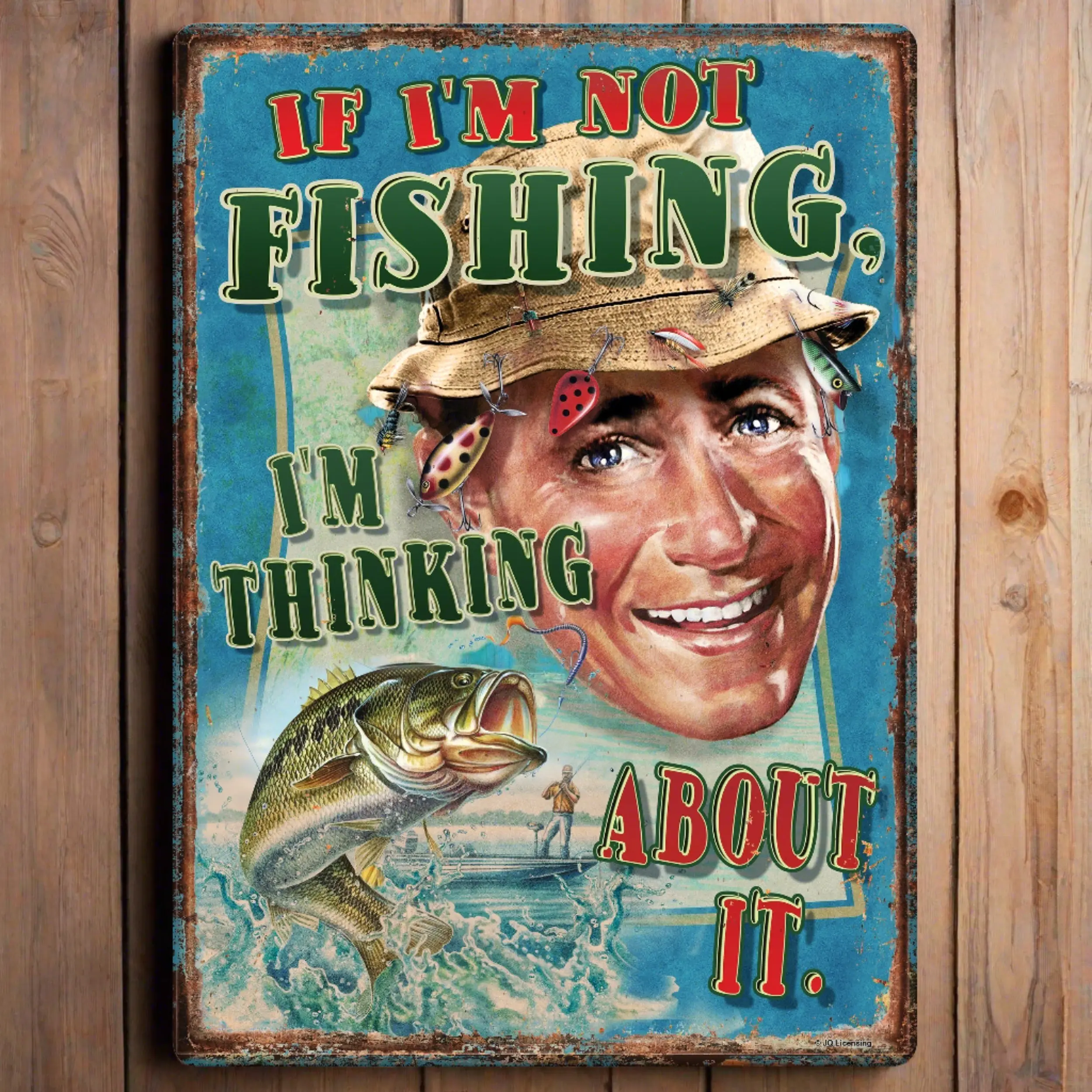 Tin Sign 12in x 17in-Think Fishing