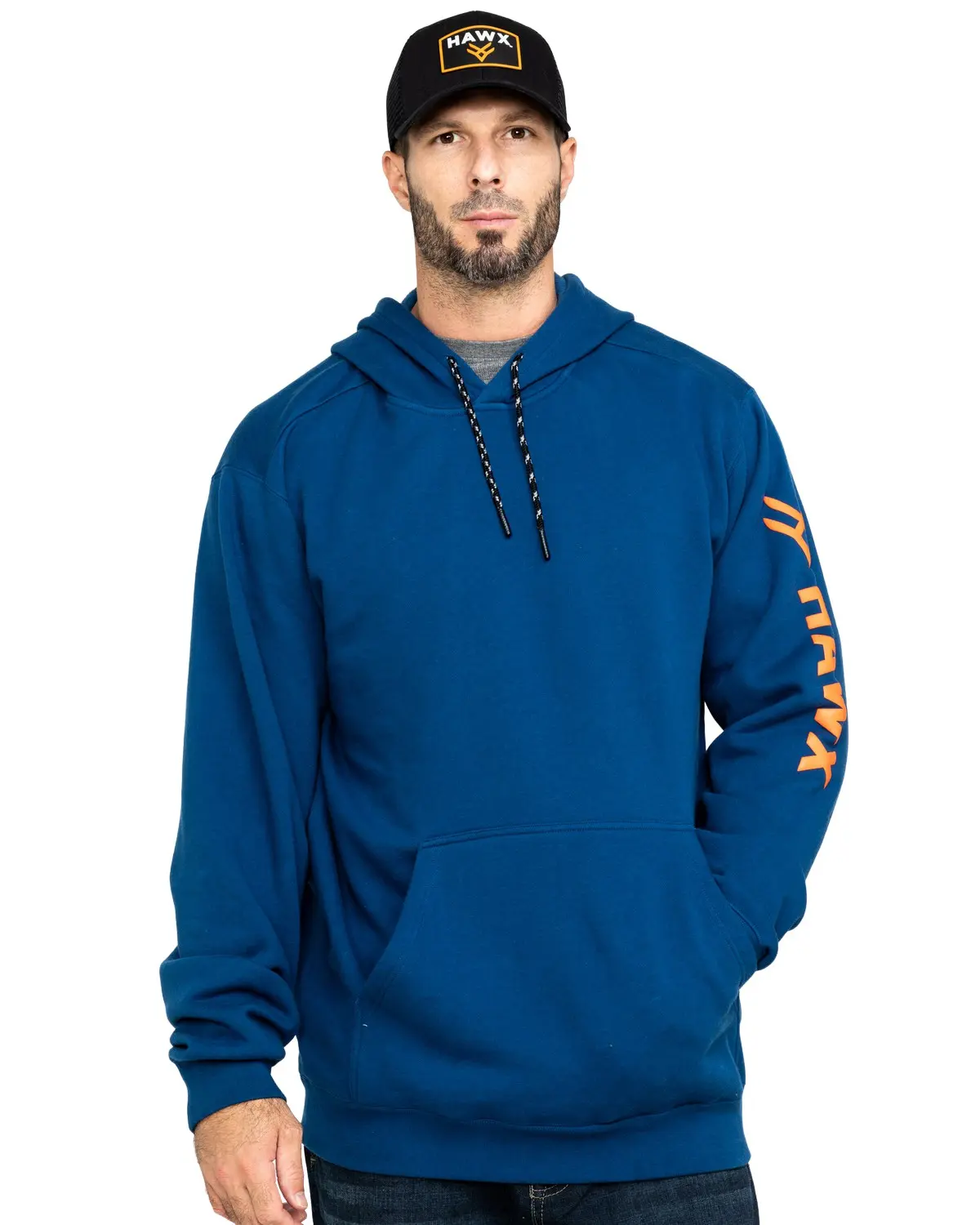 Hawx Men's Men'S Logo Sleeve Performance Fleece Hooded Work Sweatshirt - Hf18f2-Blu