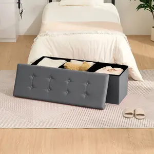 Ottoman with Storage 43" Velvet Storage Bench Folding End of Bed Bench Hold up to 660lb Footstool for Bedroom Living Room