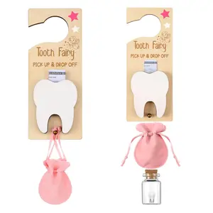Classic Tooth Fairy Kit - Timeless Wooden Door Hanger with Velvet Storage, Includes Mini Tooth Bottle - Start a Cherished Family Tradition
