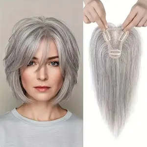 New Fashion CIVRIE 7x9 Human Hair Topper for Women - 360 °   3D Full Hair Piece with Bangs, 10" Natural Looking Straight Hair Wig with Clip-In Attachment, Grey/Blonde/Brown/Black/Red/Blonde Highlights - Thinning Hair & Bald Spot Coverage, Comfortable & Du