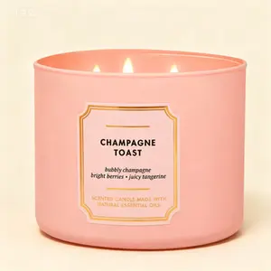 3 Wick Scented Candle 14.5 Oz White Barn Style Champagne Scent Long Lasting Fragrance Soy Wax Candles for Home Decor Relaxation Gift Idea Reusable Jar
