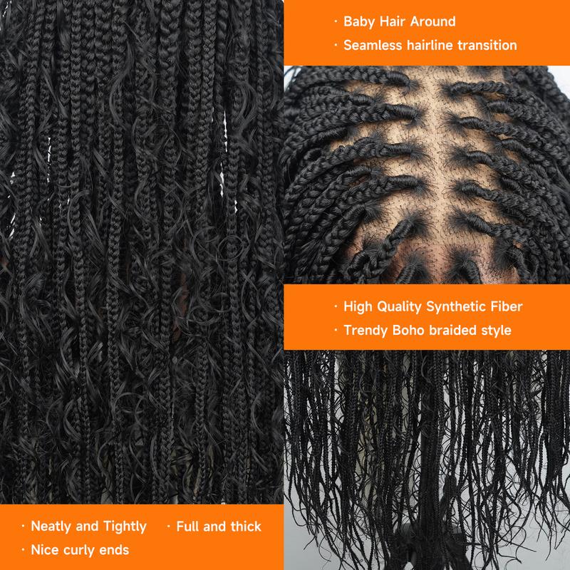 Wiggins 36 Inch Box Braided Wigs Full Lace Front Wig Synthetic Long Braided Wig Synthetic Braided Wigs With Boho Curly Ends WeeklyDeals