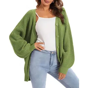Women's Cardigan Sweater 100% Cotton Button-Down Long Sleeve Oversized Knit Outerwear