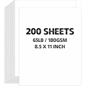 200 Sheets White Cardstock 8.5 x 11, 65lb/180gsm Cardstock Paper Printer Paper for Invitations, DIY Cards, Crafting, Menus, Construction, Art, School & Office Use
