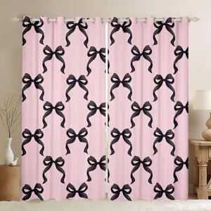 Black Bowknot Window Drapes,Princess Style Bow-tie Pink Black Window Curtain for Bedroom Decor,Dreamy Fairy Tale Bow Crossed Patchwork Curtain of 2 Panels for Adults Teens,summervibes
