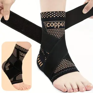 2Pack Adjustable Copper Ankle Brace Compression Sleeve, Ankle Joint & Heel Support Brace, Sports Ankle Guard With Straps, Unisex, Suitable For Basketball, Football, And Climbing Anklet Gym Gym Accessories