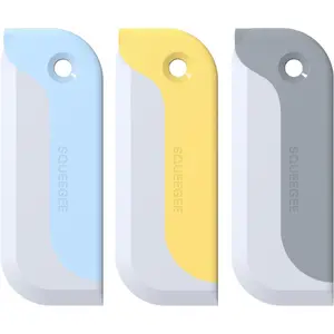 3 Pack Small Squeegees, Mini  for Windows, Mirrors, Bathroom Glass Shower Mirrors and Counter, Kitchen Countertops and Sink. Dish Scraper for Cleaning Up Dish .(Blue&Yellow&Grey)