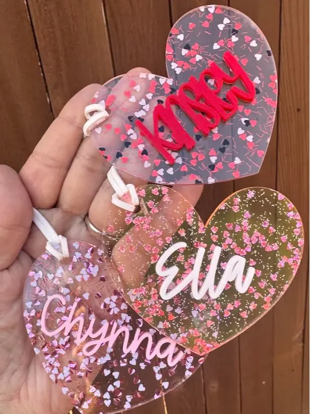Personalized Name Heart Glitter Bag Basket Tag Perfect for V-Day Baskets and Gifts for a personalized touch