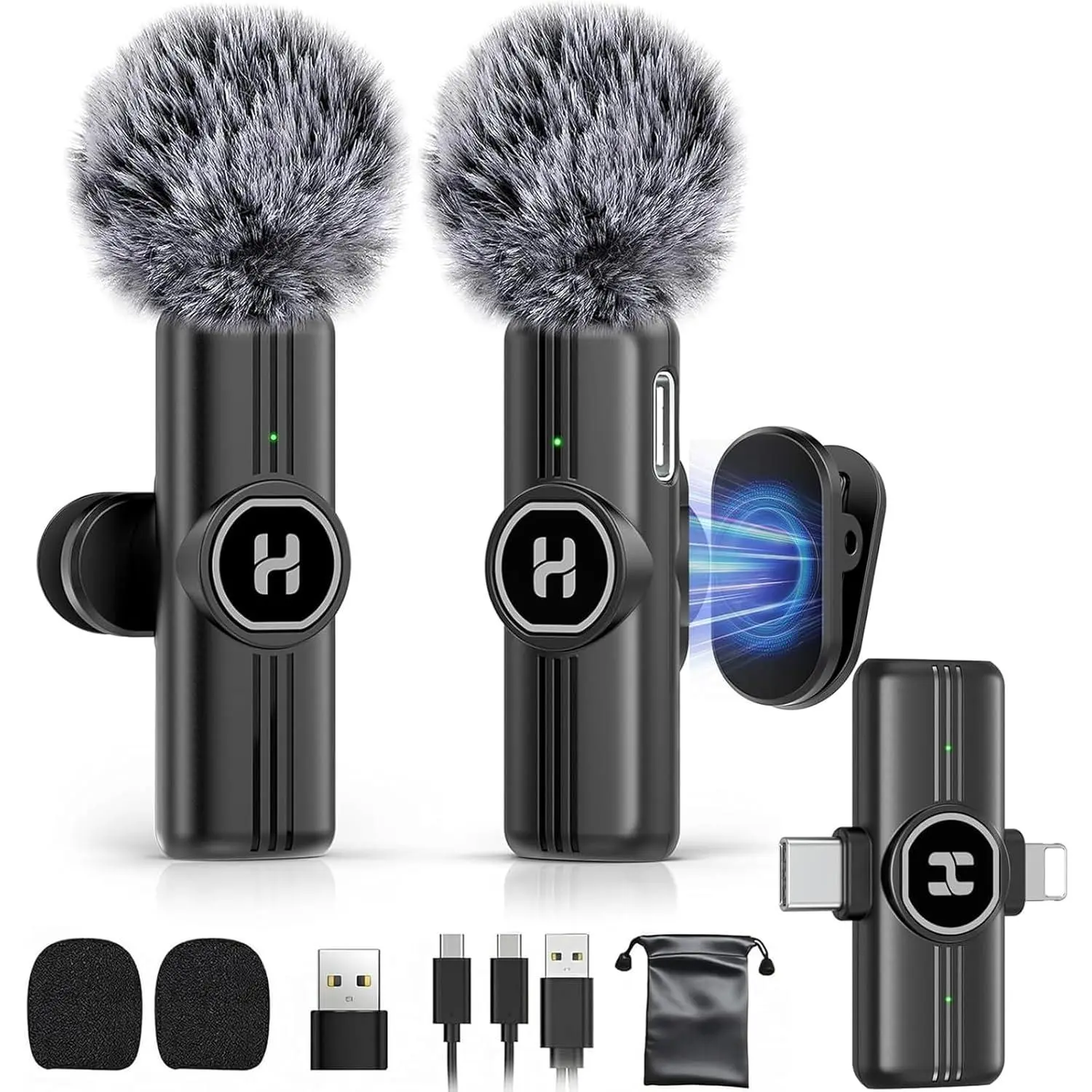 Wireless Lavalier Microphone for iPhone, Android & iPad, Mini Clip on Mic with AI Noise Cancellation, Plug & Play USB C & Lightning Lapel Microphones for Video Recording, TikTok, YouTube, Vlog