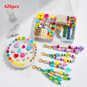 426PCS Beaded Keychain Making Kit for Women,Acrylic Heart Star Flower Letter Alphabet Bag Beads DIY Key Chain Charm Supplies Crafts Accessoriess Jewerly Making Kit