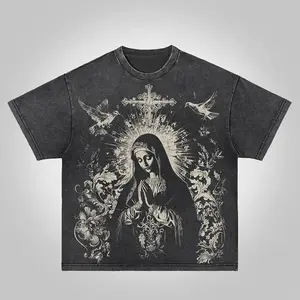 Virgin Mary Praying Washed T-shirt, Faded Graphic Tee, Retro Style Shirt, Classic Shirt, Vintage Top, Oversized Washed Cotton Tee for Men & Women Ash Trevino Merch