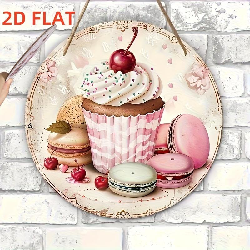 Cupcake Pattern Wall Decor, Round Wooden Hanging Wall Art, Wall Decor for Home Living Room Bedroom Coffee Shop Restaurant, Hangable