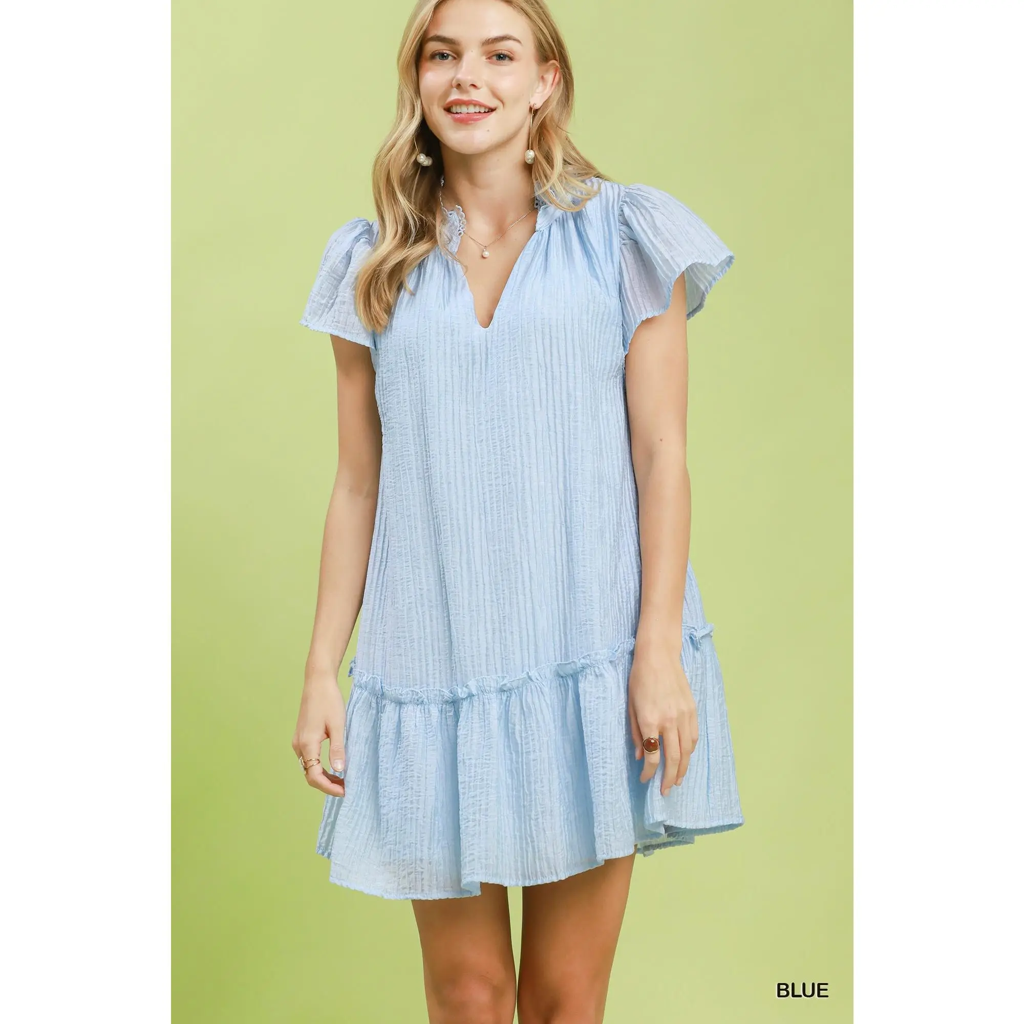 Umgee Textured Ruffle Hem Mini Dress