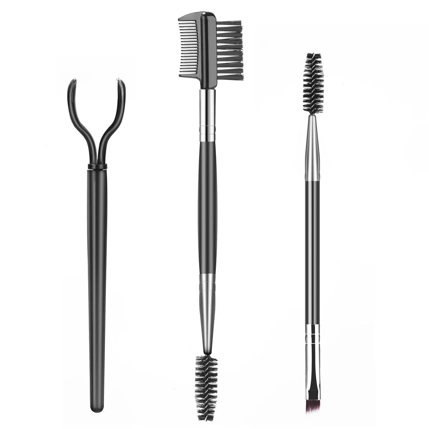 3-Piece Multifunctional Make Up Brushes Beauty Equipment Set - Salon-Quality Flawless Finish Eye Makeup Tool Kit with Angled Eyebrow Brush, Metal Eyelash Comb & Spoolie, Multifunctional Makeup Brushes
