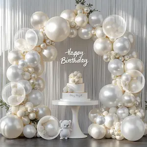 Double Stuffed Balloon Garland Kit with Pearl White, Ivory, Sand Beige & Pastel Bobo Balloons – Perfect for Weddings, Baby Showers, and Birthday Parties