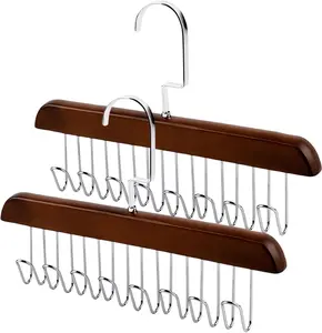 Belt Hangers for Men - 2 Pack Belt Organizer for Closet with 16 Metal Hooks Bra Organizer for Closet - Non-Slip Belt Holder for Closet Space Saving Belt Holder Belt Rack for Closet Brown