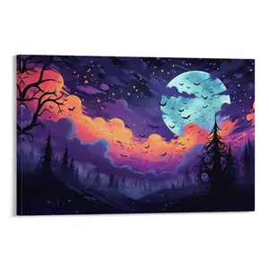 Halloween Night Sky Wall Decor Canva Print - Spooky Wall Art And Pictures Canvas Poster Bedroom Decor Sports Landscape Office Room Decor Gift dopamine  decor Frames Ornaments Artistic Decoration