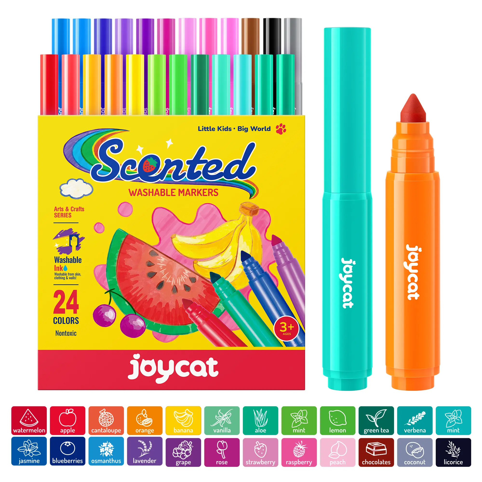 JoyCat Art Markers Pen - 24/36 Color Scented Washable Colored Markers for Kids, Fruit & Dessert Smelly with Versatile Conical Tips, Non-Toxic Toddler Art Supplies, Ideal Classroom Gift Option