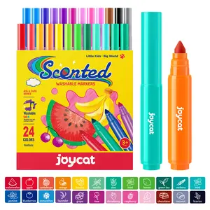 JoyCat Scented Washable Coloring Markers for Kids, 24 Vibrant Colors with Fun Scent-Chunky Nip for Easy Grip, Non-Toxic & Safe, Art Activities Supply