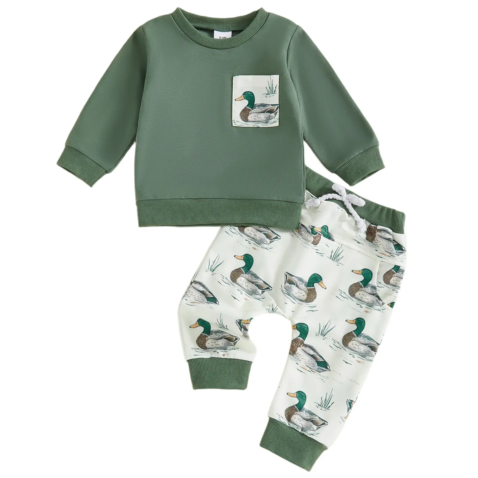 Toddler Baby Boy Fall Clothes Mallard Duck Print Long Sleeves Sweatshirt Tops Elastic Shorts 2 Piece Outfits Set