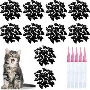 100PCS Black Cat Nail Caps with Adhesives Applicators Pet Claw Covers Protectors  Cat Grooming