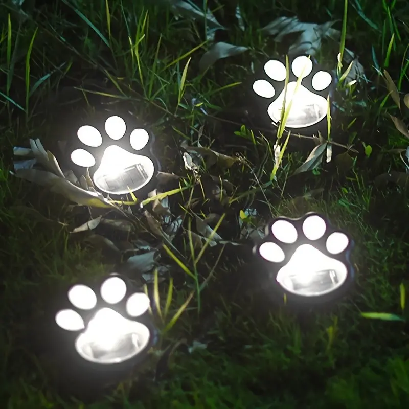 4pcs Solar Illuminated Paw Print Lights, Outdoor Lawn Garden Pathway, Night Yard Lighting, Pet Lovers Gift, Landscape Decoration Lights, Solar Garden Lamps