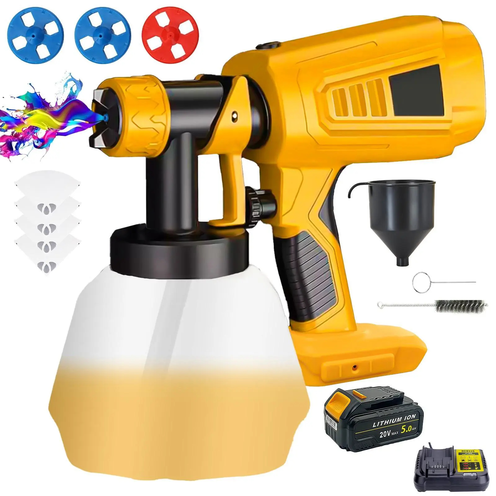 Cordless paint sprayer set for Dewalt 20V battery, paint spray gun with 4 nozzles and 1000 ml container, suitable for painting house interior and wood/walls/fences*