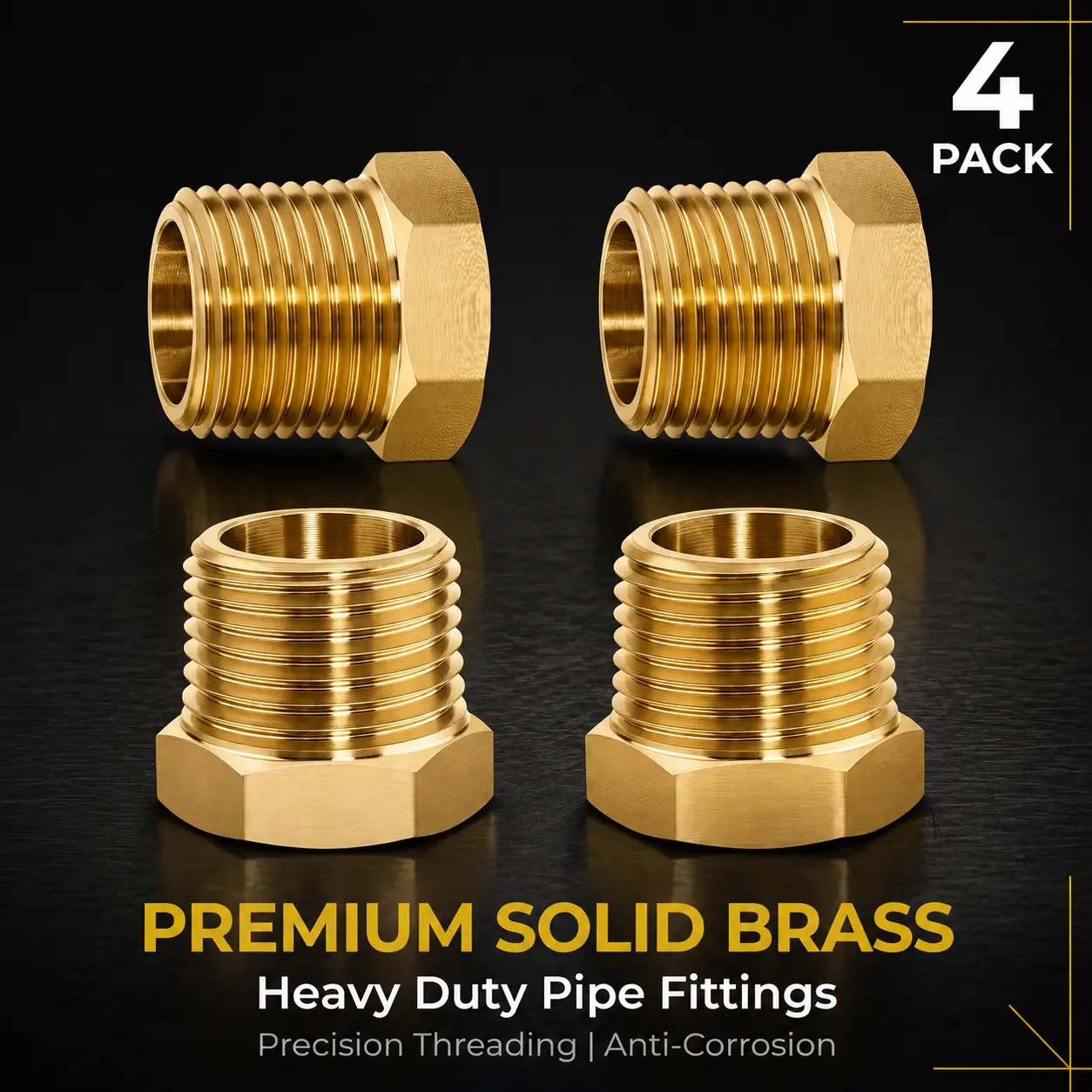 Brass Pipe Fitting Hex Bushing  1/2" NPT Male to 1/4" NPT Female 1/2" NPT Male to 3/8" NPT Female   1/4" NPT Male to 1/8" NPT Female  3/8" NPT Male to 1/4" NPT Female Adapter  Ideal for Plumbing Fuel Lines and Pneumatic Systems