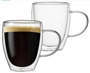 12 Oz Double Walled Glass Coffee Mugs with Handle Insulated Layer Clear Borosilicate Glass Cups Microwave Safe for Cappuccino Tea Latte Espresso Hot Beverage Wine Pack of 2 & 4