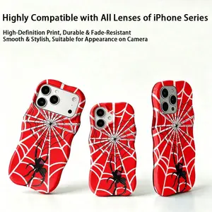 1 Spider Web black and red pattern phone case with soft cream wave border design, double-layer thickening, suitable for iPhone 17/16/15/14/13/12/11/8/7/Pro/ProMax/Plus/X/XS/XR/XSMAX series, birthday gift, holiday gift, friend gift, couple phone case