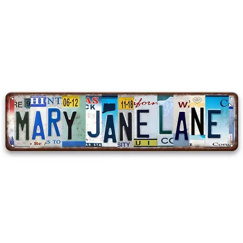 Vintage Metal Mary Jane Lane Sign - Lightweight Creative Letter Print Wall Plaque, Rustic Farmhouse Design, Durable Western Art Print, Pre-Drilled Holes for Easy Mounting, Home/Bar Plaque Decorations, Unique Room Decor, Home Ornaments