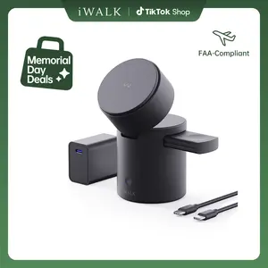 iWALK 3-in-1 Wireless Magnetic Charging Kit for Mobile Phones - 15W Speed-Upgraded N52 Magnet Fast Charge, Auto Turn, 65° Adjustable Stand, White, iPhone Charger, Outdoor Use