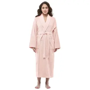 Arus Women's Turkish Terry Cotton Robe, Shawl Collar Bathrobe , Rose , Small/Medium