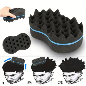 1pc Dual-Sided Magic Hair Styling Sponge - Black Foam Twist  Curl Brush for Men, for Afro Hairstyles, Perms  Braids - Salon-Quality Barber Tool, Barber Shop|Ergonomic Hair Sponge|Memory Foam Brush