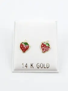 14K Gold Earrings - Strawberries - Gold-Tone Strawberry Design Stud Earrings