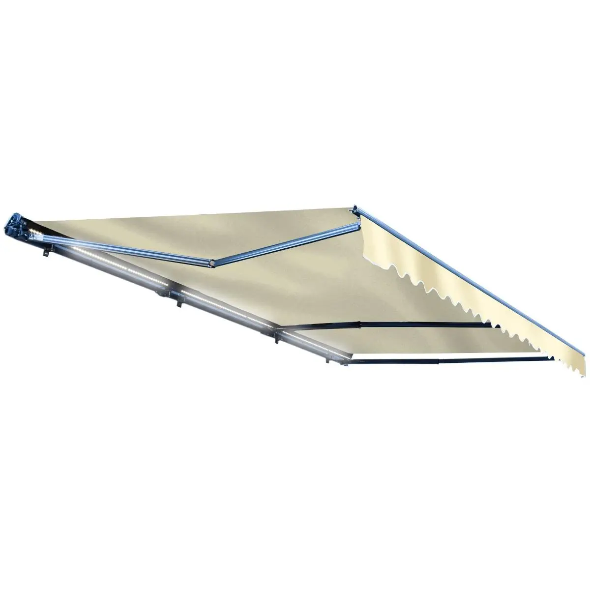 Aleko Motorized LED Half Cassette Retractable Awning - 13x10 ft, Ivory, Wall-Mount Patio Sunshade Canopy, UV-Resistant, 3 Stable Car Exterior Sunshade Accessory with LED Lights