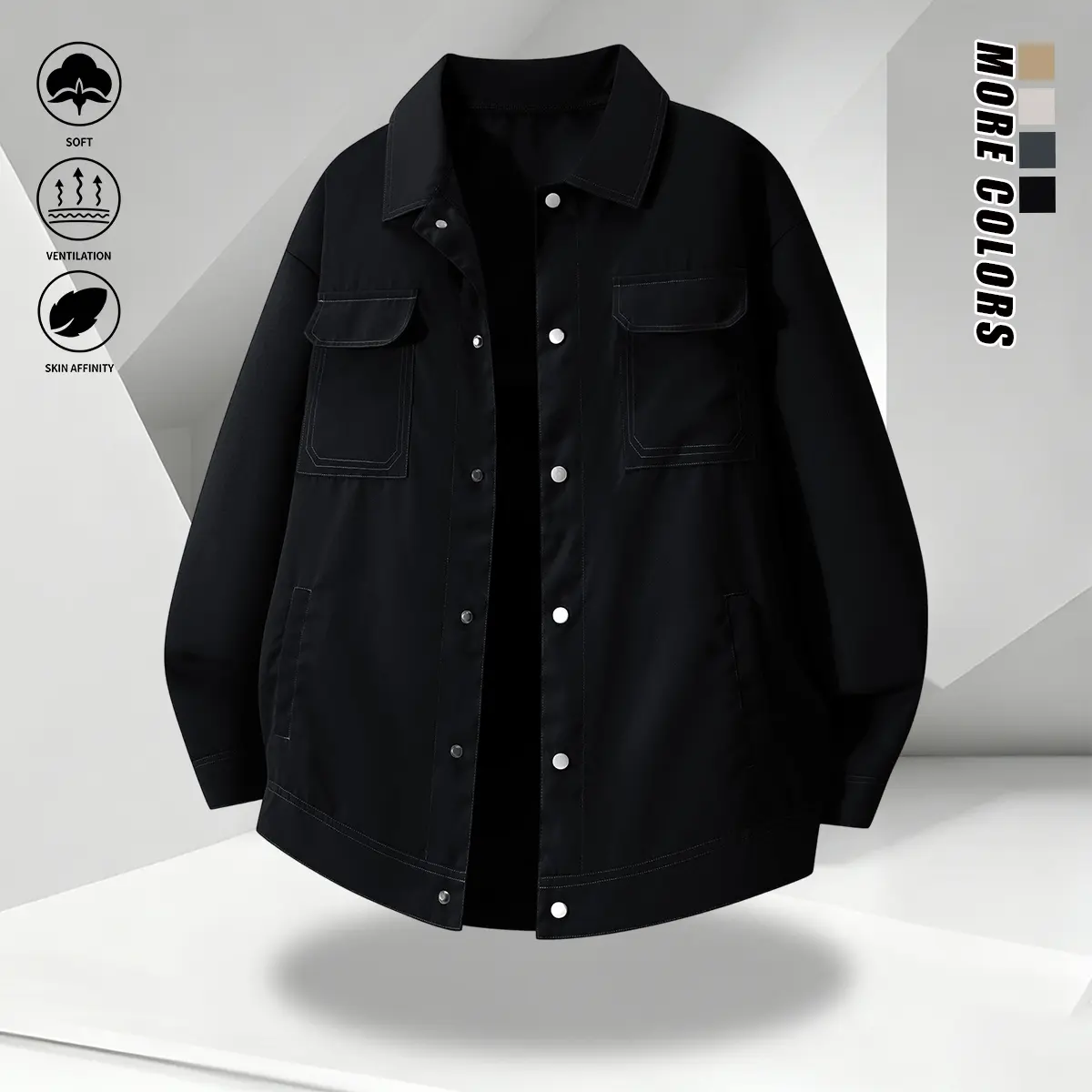 Men's Casual Jacket with Button Placket and Snap Closure, Classic Collar Light Business Coat Elegant Blazer, 100% Polyester Easy Care Fabric for Daily Wear Office Work Travel & Formal Occasions - Spring Autumn Modern Style Fine Stitching