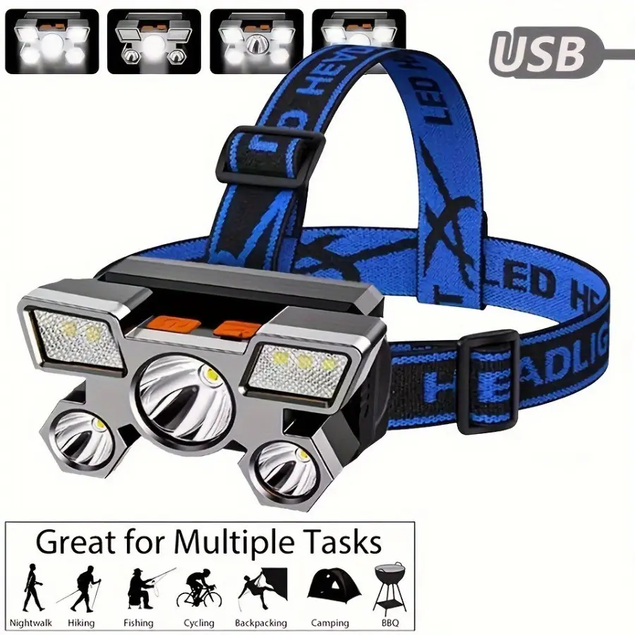 Bright Headlamp Flashlight, Cordless Portable Headlamp, Rechargeable Long-Lasting Design, Multifunctional Flashlight, Multiple Lighting Modes, Portable & Convenient Carry, Ideal for Various Scenarios, USB Rechargeable Flashlight