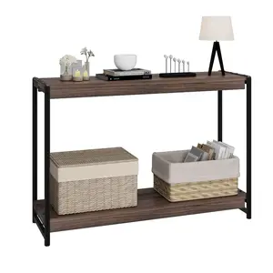 39.5" Wood Console Table with 2-Tier Storage Shelf, Narrow Walnut Sofa Table for Entryway, Behind Couch, Hallway, Living Room or Foyer – Side Display Table