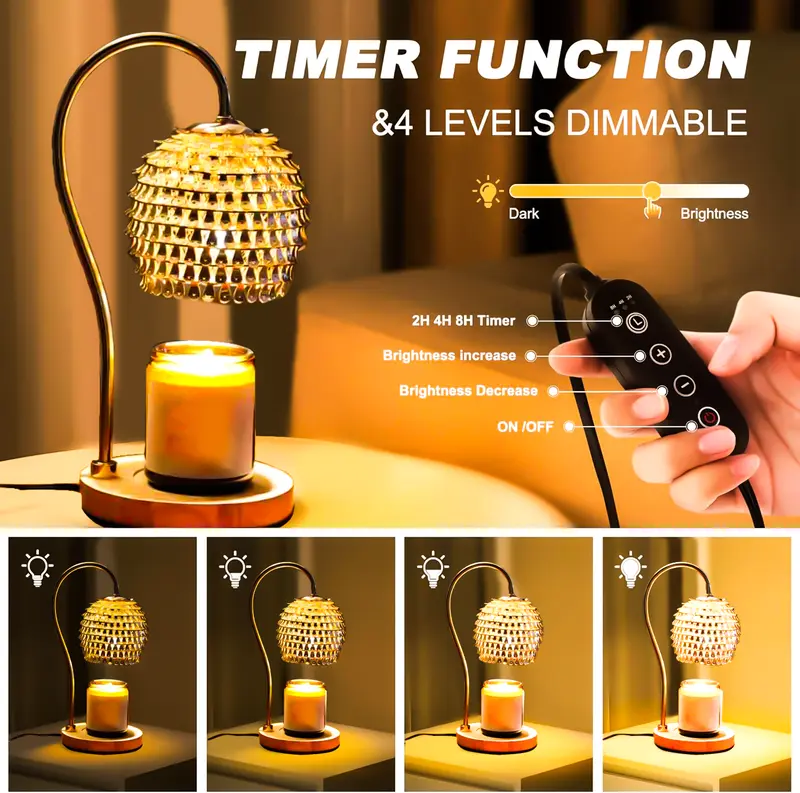 Product Introduction of Candle Heat Lamp with Timer, Wax Melt Heater Electric Candle Heat Lamp, Home Decor Cozy Home Warming Gift, Gold 11
